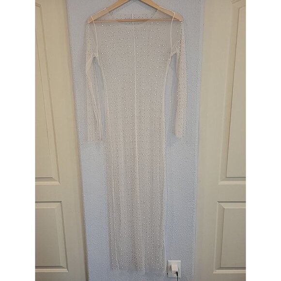 Crystal/ Pearl Sheer Maxi Length Cover Up Overlay Dress Size Medium - Picture 1 of 7